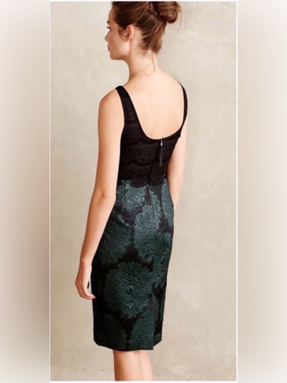 Anthropologie Leifsdottir Emerald Floral Brocade Sheath Dress 10P - Picture 4 of 16